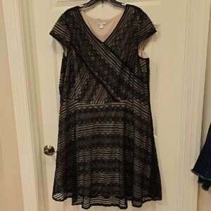 London Times Black Lace Overlay Midi Dress 22W